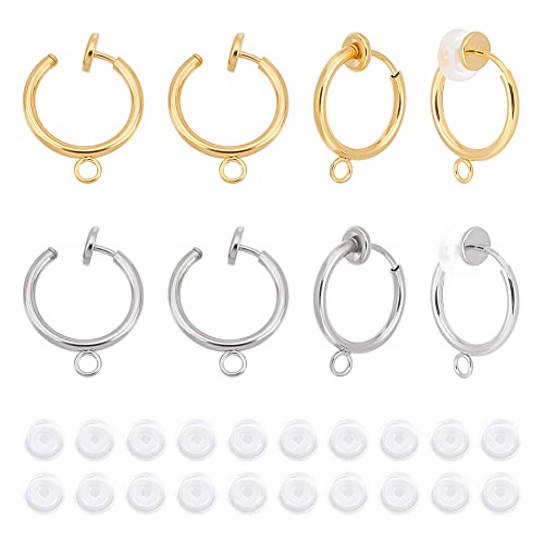 UNICRAFTALE 20 Stück 2 Farben Schmuck Ohrclips Nasenpiercing Piercing Clip 304 Edelstahl Ohrclips Und 20 Stück Komfort Silikon Pads Creolen Für Die Schmuckherstellung