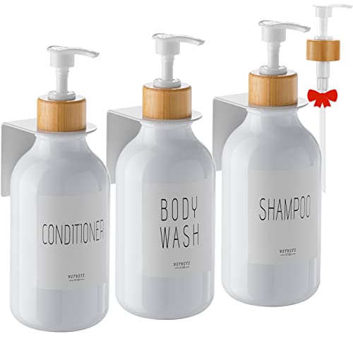 VITVITI Seifenspender Wandbefestigung ohne Bohren 3 er Set 500 ml Kunststoff Wand Seifenspender Spülmittelspender Wand ohne Bohren Shampoo Spender mit Wasserdichten Etiketten Küche Badezimmer Dusche