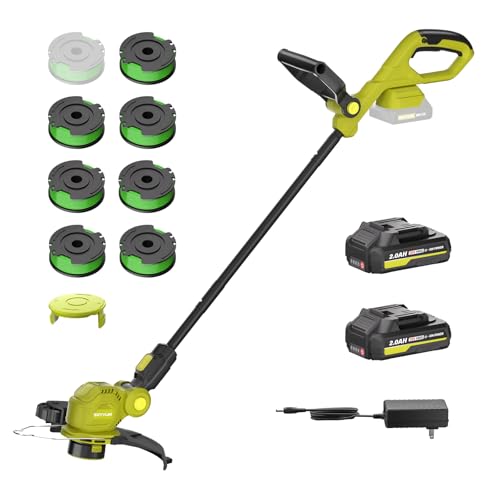 Akku Rasentrimmer,Elektro Rasentrimmer mit 2 X 2.0Ah Akkus und Ladegerätn,Schnittbreite 300mm Freischneider mit TIPP-Automatik Fadennachführung 8Fadenspulen,Trimmer Gartenkantenfräser für Garten, Hof