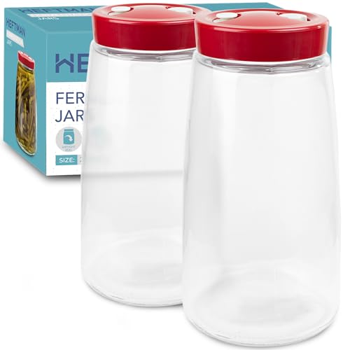 HEFTMAN Gärglas mit 1-Wege-Luftablassöffnung - 2,2 Liter, 2er Pack - Ideal zur sicheren Gärung für Kefir, Kimchi, Sauerkraut, Sauerkraut, Sauerteigstarter, Übernachtungshafer - Gärgläser 2 Stück