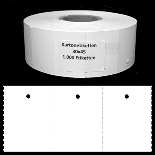 1.000 Endlosetiketten 30x45 mm blanko weiß Kartonetiketten 250 g/m² mit 3mm Lochung auf Rolle Preisetiketten Hängeetiketten Etiketten