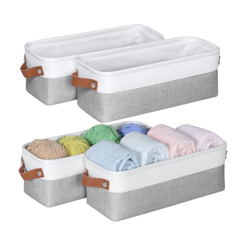 Univivi Kleiner Aufbewahrungskorb 4er Set, 38 × 15 × 13 cm Aufbewahrungsbox aus Stoff mit Ledergriffen, Faltbare Aufbewahrungskörbe für Spielzeug, Kleidung, Büroprodukte & andere Kleinigkeiten