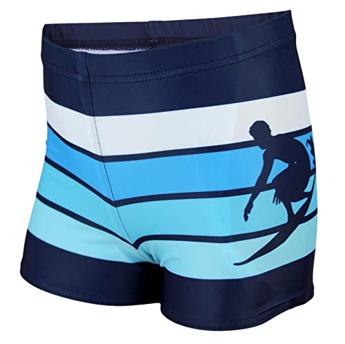 Aquarti Badehose mit Motiv – Schwimmhose Jungen Enganliegend, Badehosen für Jungen Schnell Trocknend, Farbe: Dunkelblau/Blau, Größe: 140