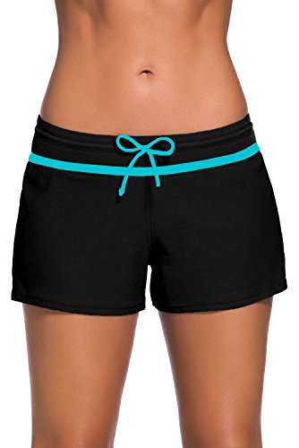 Yavero Badeshorts Damen - Badehose Damen - Schwimmshorts Frauen - UV Schutz Schwimmhose Kurze Locker Boardshorts für Strand Surf Beach, Schwarz+blau 38-40=Etikettgr.M