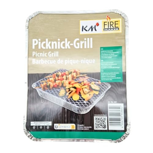 KM Firemaker Einweggrill – 12er Pack – Mit 450 g Holzkohle & Anzündpapier – Sofort startklar für Picknick, Camping & Grillparty – Instant-Picknickgrill Art. 365 (12)
