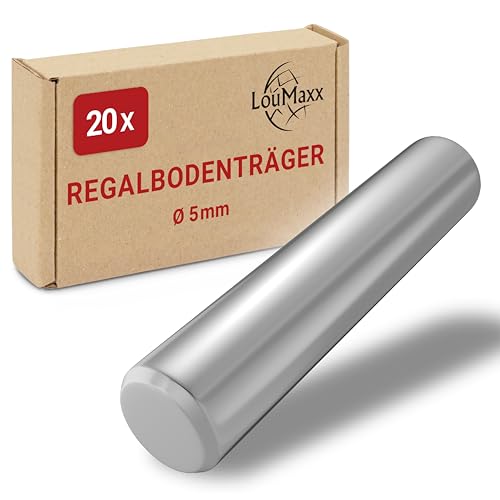 LouMaxx Regalbodenträger 5mm – 20 Stück Einlegeboden Halter – Bodenträger für Einlegeböden – Fachbodenträger vernickelt – Regalbodenhalter – Regalbrett Halterung – Bodenträger 5mm aus massivem Stahl