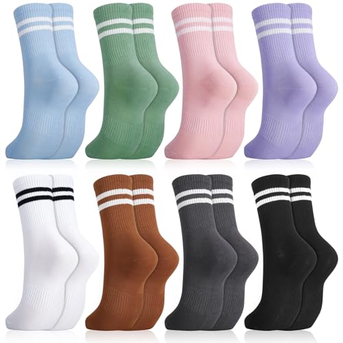 Utensilsto 8 Paare Socken Damen 35-38 Tennissocken Bunte Damen Socken Lange Sportsocken mit Streifen Baumwollsocken