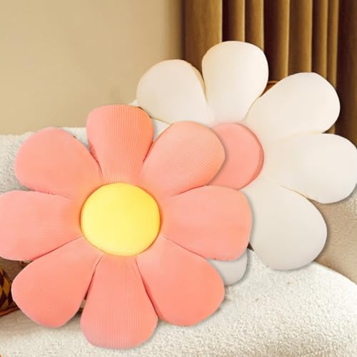 Blume Plüsch Kissen Bodenkissen, 2 Stück Blumenbodenkissen Sitzkissen, Kissen Blume, Kissen Blumenform, Plüsch Sofakissen Kuschelkissen, für Kinderzimmer Hause Sofa Dekoration,40cm x 40 cm (weiß+rosa)