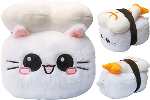 moodrush® XL Sushi CAT Emoticon Kissen | Shrimp Japan Katze Kitty Pfoten Food Reis | Plüschtier Kuscheltier | Alles Bestickt | waschbar | ca. 36 x 24 x 24 cm