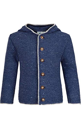 Isar-Trachten Jungen Kinder Trachten-Strick-Janker mit Kapuze Jeansblau, Jeans (blau), 110
