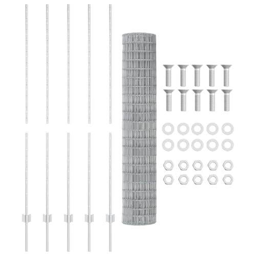 vidaXL Gartenzaun-Set aus verzinktem Stahl | UV-beständiger Metallzaun inklusive 1 Rolle und Steckverbindern rechteckiges Design langlebig für die Lösung der Grenze von Propri