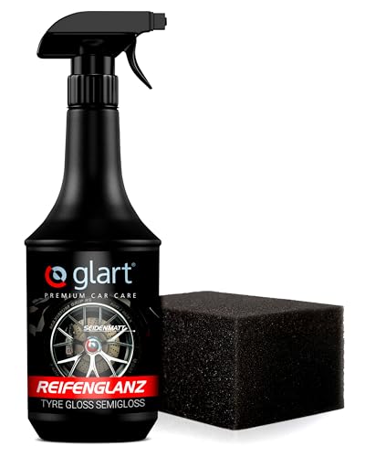 Glart Reifenglanz Reifenglanzspray - Tire Shine, Reifen Schwarz, für matten Seidenglanz - 1000ml Reifenpflege Auto inkl. Auftragsschwamm für Reifen Glanz & Profi Autopflege - Gummi Pflegemittel Auto