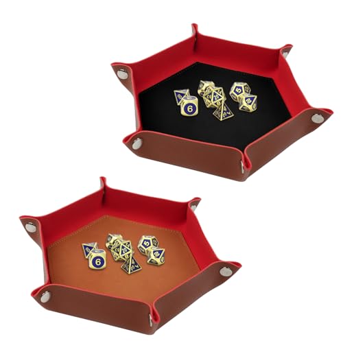 URAQT Doppelseitig Würfelbrett, 2 Stück Würfelbretter Faltendes Hexagon Würfelteller PU Leder Würfelbretter Würfelschale Würfelbox Zusatzblöcke für RPG DND Dragons Würfel Gaming und Andere Tischspiele