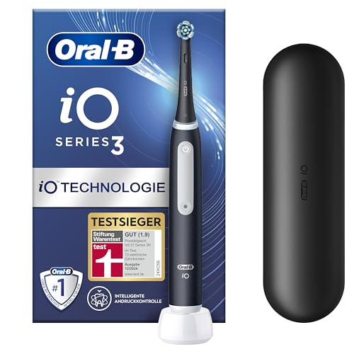 Oral-B iO Series 3 Elektrische Zahnbürste, Electric Toothbrush, 3 Putzmodi für Zahnpflege, Magnet-Technologie, Reiseetui, Designed by Braun, TESTSIEGER Stiftung Warentest (12, 2024), Matt Black