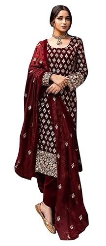 TRAFAART Indisch Frauen's Gedruckt Kurti Satz mit Dupatta Rayon Salwar Klage Ethnisch Wear Kleid-Maroon