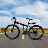 26" 21 Gang Mountainbike Fahrrad Unisex Scheibenbremsen Klapprad Scheibenbremse Bicycle Kohlenstoffstahl Faltbar Faltrad FahrräDer Klappfahrrad Bike Leichtgewicht Mit Federgabe MTB Schwarz+Rot