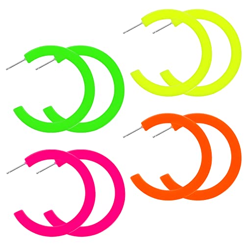Mabor 4 Neon-Ohrringe, Retro-Design, baumelnde Ohrringe für Damen, leicht und bequem, perfekt für Kostümpartys und verleiht Ihrem Outfit einen Hauch von Neonfarbe (Ohrringe im Stil der 80er Jahre),