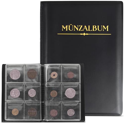 Münzalbum – Hochwertige 2 Euro Münzen Aufbewahrung, Sammelalbum für Münzen, Kunstleder Coinalbum für Münzsammlung und Geldwährung | 60 Taschen (4,5 X 4,5 Cm Pro Raster)