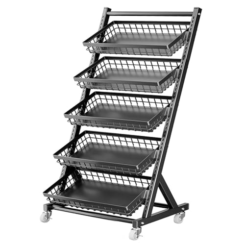 Supermarkt Obst Gemüse Regal Organizer Kommerzielles Lagerregal 3/4 Etagen Aufbewahrungskorb für Imbiss Kartoffel Zwiebel Erzeugnis(Black,5 Frame)