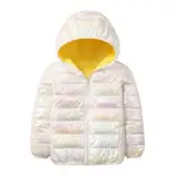 linboo Kinder Winterjacke Mädchen Wintermantel Leicht Jacke mit Kapuze Steppjacke Bunte Baumwolljacke Jungen Herbstjacke, Buntes Weiß, 128-134(Herstellergröße: 140)