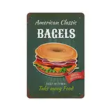 Bagels Fast Food Blechschild Metallplakette Kunst zum Aufhängen Eisengemälde Retro Zuhause Küche Garten Garage Wanddekoration 30,5 x 20,3 cm