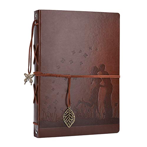 AIOR Hochzeit Fotoalbum zum Selbstgestalten, Schwarze Seiten Scrapbook Album Groß zum Einkleben Vintage Leder Fotobuch Gästebuch Fotoalben, Hochzeitsalbum Weihnachten Jahrestag Geschenke, Paar