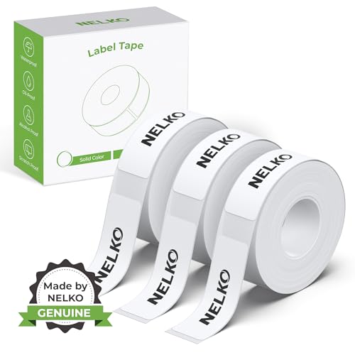 NELKO Original P21 Etikettenband-Ersatz, adaptiertes Etikettendruckpapier, 14 x 40 mm, Standard-laminiertes Büro-Etikettierband, Mehrzweck, P21, 180 Etiketten/Rolle, 3 Rollen, Weiß