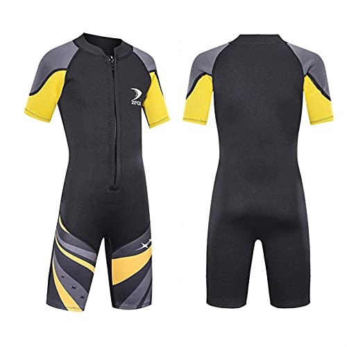ZCCO Neoprenanzug Kinder, Kids Neoprenanzug 2.5mm Neopren Thermal Badeanzug, Neopren Front Zipper Taucheranzüge Surfen Schwimmen Tauchen Warmhalten für Wassersport,Schwarz XXS