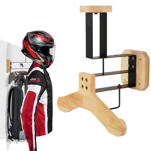 MidingChai Motorrad Garderobe, Motorradhelm Halterung Wand, Helm Halterung Wand, Helm Wandhalterung für Motorrad Fußball Taktische Ausrüstung Geeignet, Hergestellt aus Edelstahl und Holz