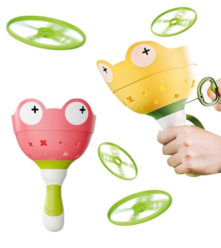 Fullware Flying Disc Launcher, Propeller Spielzeug, 2 Packs & 12 Discs Outdoor Spiele Gartenspielzeug für Kinder ab 3 4 5 6 Jahren, Geschenk für Mädchen Junge Geburtstag Weihnachts (Gelb + Rot)