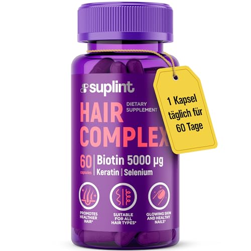 Haar Vitamine - Biotin Hochdosiert 5000 mcg, Keratin, Selen, Zink | Laborgeprüft | Vitamin A C D E B12 für Haare, Haut, Nägel für Frauen und Männer | Haarwachstums und Stärkungs Komplex | 60 Kapseln