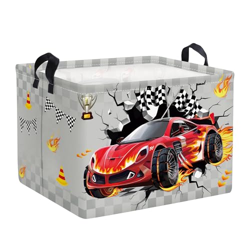 Clastyle Rennwagen Kinder Wäschekorb mit Henkel Faltbar Kleidung Spielzeug Aufbewahrungskorb Junge Aufbewahrungsbox für Babyzimmer Bad, 3D, 40 * 30 * 30 cm
