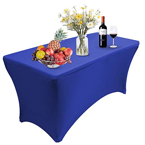 Reliancer Tischdecke, rechteckig, Elastan, Spanntischtuch mit 4-Wege-Dehnung, Stretch-Tischdecke für draußen, Party, DJ, Messe, Bankett, Lieferanten, Hochzeiten, Feiern, 2 Stück 1PC 6FT blau