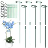 Hanotic 6 Stück Pflanzenstütze, 30cm, 60cm, 90cm Verstellbare Länge Garten Einzelstiel Metall Pflanzenstützpfahl mit 10 Pflanzenbinder und 10 Pflanzenclips für Orchidee, Tomaten, Lilien, Pfingstrosen