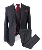 Wemaliyzd Vintage-Herrenanzug, 3-teilig, kariert, Tweed, Fischgrätenmuster, Anzüge für Hochzeit, Business, Blazer, Weste, Hose, grau dunkel, 54 Kurz