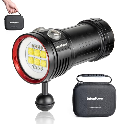 Tauchlampe,LetonPower L15 10000Lumens Taschenlampe tauchen,Unterwasser 100m tauchlampe,Unterwasser Taschenlampe, Unterwasser videoleuchte, mit Typ-C Aufladung für professionelle Unterwasser Sport