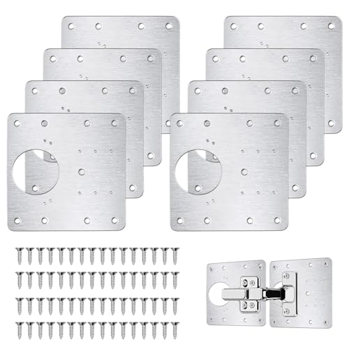 flintronic Edelstahl Scharnier Reparaturplatte, Küchenscharnier Reparaturplatten mit Schrauben, 9 x 9 cm Küchen Scharnier Reparaturset Tür Schrank Wohnmöbel Schublade Kisten Fenster