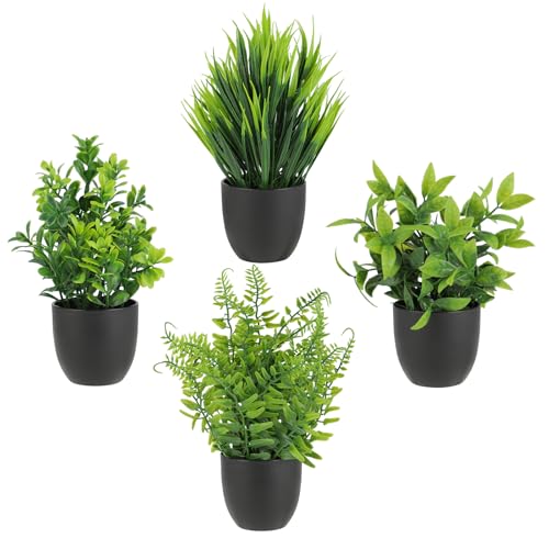 4er Set Künstliche Pflanzen im Topf – Fake Plant für stilvolle Raumgestaltung – Plastik Pflanze in naturgetreuer Optik – Deko Pflanzen für Schreibtisch – Kunstpflanze klein, pflegeleicht & langlebig.
