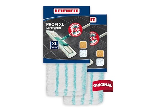 Leifheit 2er Set Wischbezug Profi XL Micro Duo, für alle Bodenarten, Bodenwischer Ersatzbezug für ideale Schmutzaufnahme Dank 2-Faser-System, Mikrofaser Putzlappen ideal für Fliesen und Laminat