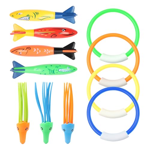 HXC 11 Stück Tauchringe für Kinder Tauchspielzeug Set Einbeziehen 4 Tauchringe 4 Toypedo Banditen 3 Krake Tauchen Spielzeug Unterwasser für Unterwasserspiel und Tauchtraining von Kindern