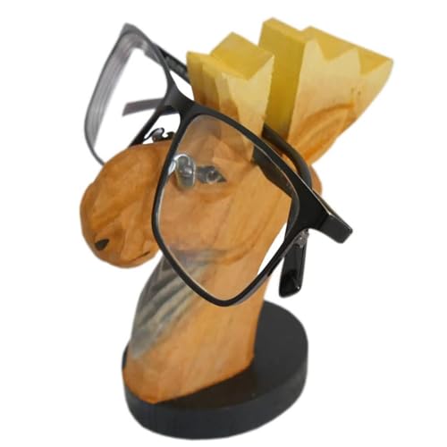 Fukamou Brillenhalter Ständer - Handgefertigter Holzgeschnitzter Tier Brillenhalter - Niedlicher Hölzerner -Elch-Sonnenbrillen-Display-Ständer, Nachttisch Home-Office-Schreibtisch-Schuldekor,