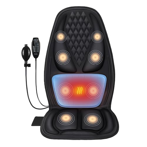 Rückenmassage Stuhlauflage, 3D-Lendenwirbelstütze Elektrischer Rückenmassager für Rückenschmerzlinderung, Massage-Sitzkissen mit 3 Vibrationsintensitäten & 2 Heizstufen