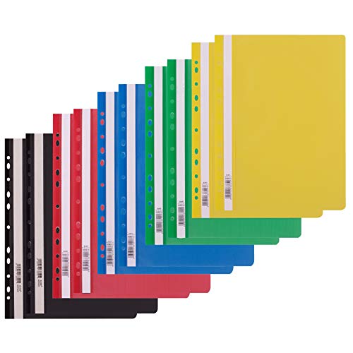 D.RECT 10 Stück Schnellhefter (2 Stück pro Farbe 5x2) | Pappschnellhefter A4 mit Lochung aus Kunststoff mit Transparentem Vorderdeckel | Plastik-Schnellhefter aus PP-Folie | Gelocht - Eurolochung