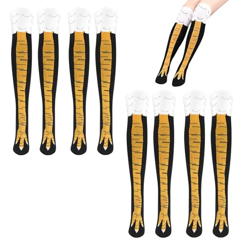 4 Paar Chicken Leg Socks, AmüSant HüHner Socken üBer Das Knie HüHnersocken Funny Socks, Personalisierte Huhn Kostüm Erwachsene Witzige Socken Funny Overknees Strümpfe Hühnerbeine Hühner Strümpfe