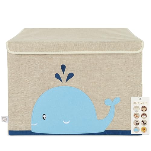 Bieco Aufbewahrungsbox mit Deckel | 65L faltbar | ca. 36x36x51cm | Spielzeugkiste mit Deckel | Aufbewahrungsbox Kinder | Kisten mit Deckel | Aufbewahrungsbox Groß | Wickeltisch Organizer | Wal Motiv