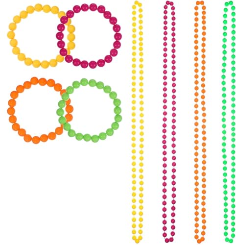 QHFlashbuy 8 Stück Neon Bead Halskette Farbe BeadHalskette Neonfarbenen Perlen,80er Party Kleid Zubehör Neon für Party Kostüm Mottoparty Armband Kostümzubehör