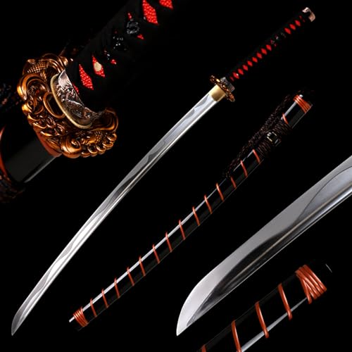 ARBOVE 103 cm hohes Katana mit Manganstahlklinge,handgefertigte,scharfe Samuraischwerter mit Lackscheide aus Massivholz,echtes Katana für Iaido,Kendo,Verteidigung,Geschenke,Dekoration