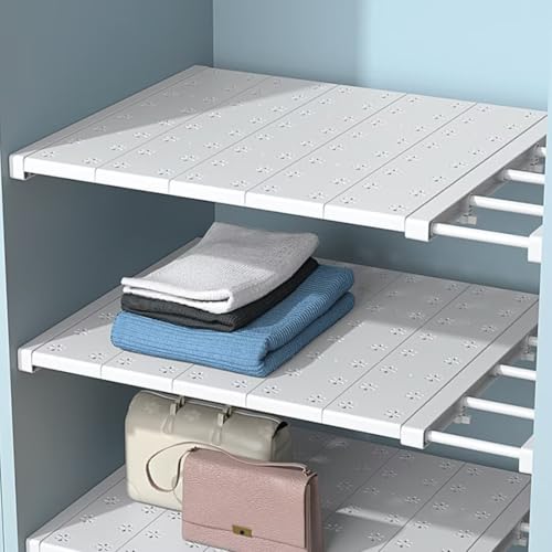 Verstellbare Regale für Schrank, Erweiterbares Einlegeböden Schrankregal, Nagelfrei Teleskop Regaltrenner für Kleiderschrank, Schrank, Küche, Badezimmer, 35cm Weit, Verstellbare Länge 38-60cm