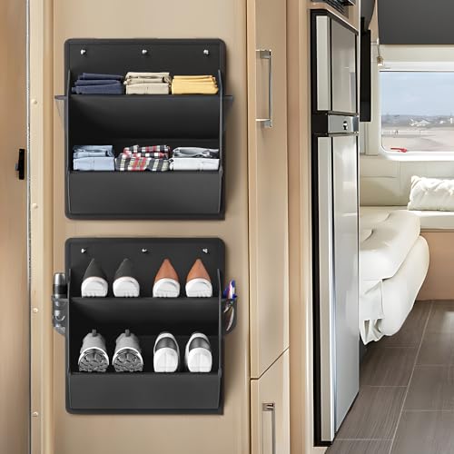 DEYILIAN Schuhregal für Wohnmobile, mit Klebeband, Schuhregal zum Aufhängen an der Tür, Schuh-Organizer mit großen, tiefen Taschen für Wohnmobil, schmal, platzsparend, Schwarz, 2 Stück