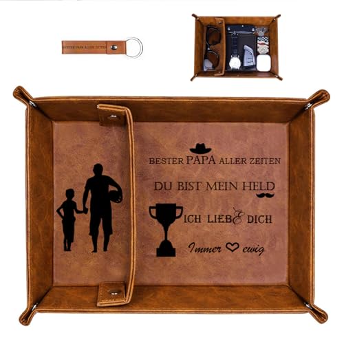 Schreibtisch Organizer Vatertagsgeschenke für Papa, PU-Leder Ablage Tablett für Uhren Schlüssel, Geburtstagsgeschenk für Papa, Schlüsselschale für Schreibtisch Ablage Geldbörse